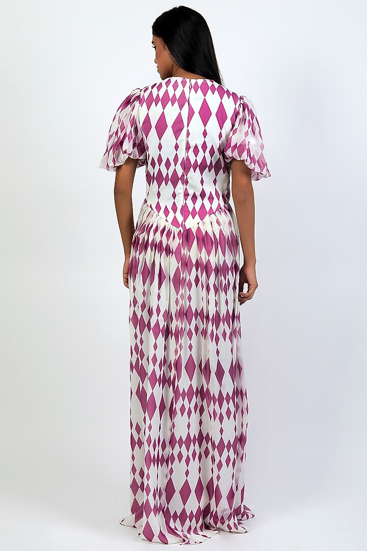 Ivory-Purple Poly Georgette Draped Gown by Swatee Singh at Pernia's Pop Up Shop