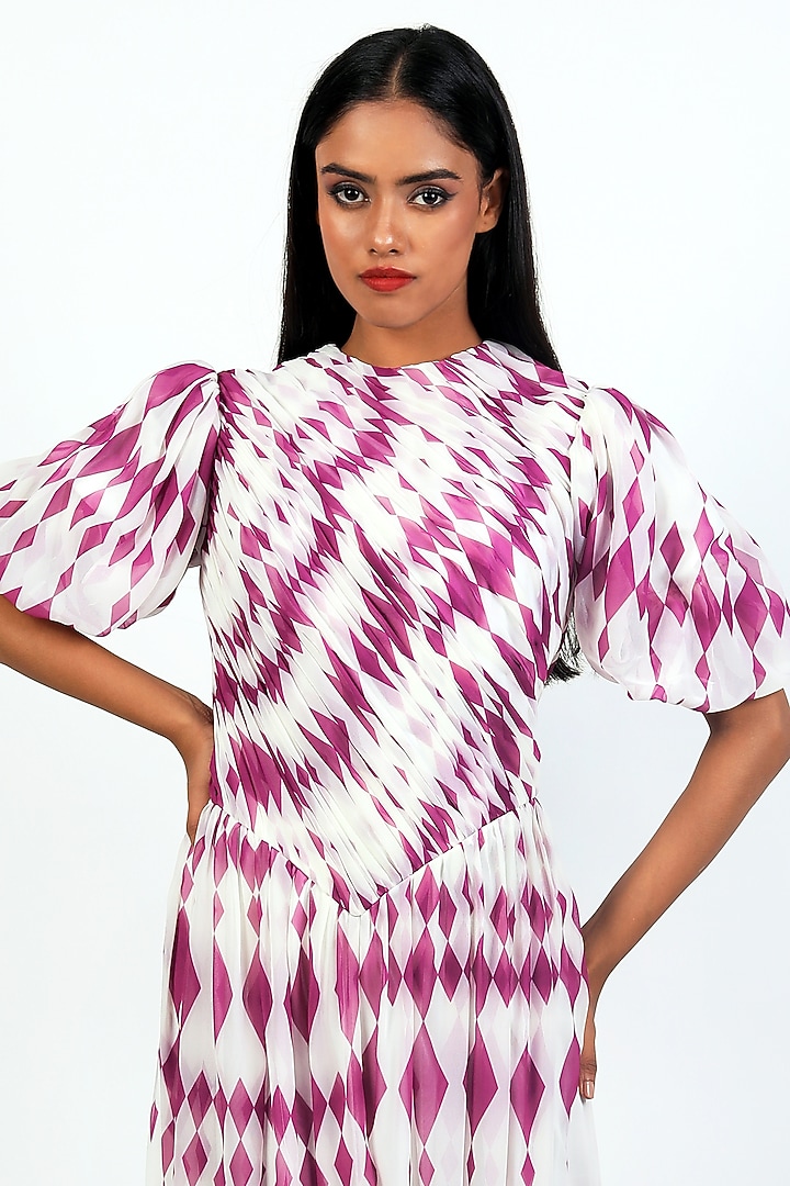 Ivory-Purple Poly Georgette Draped Gown by Swatee Singh at Pernia's Pop Up Shop