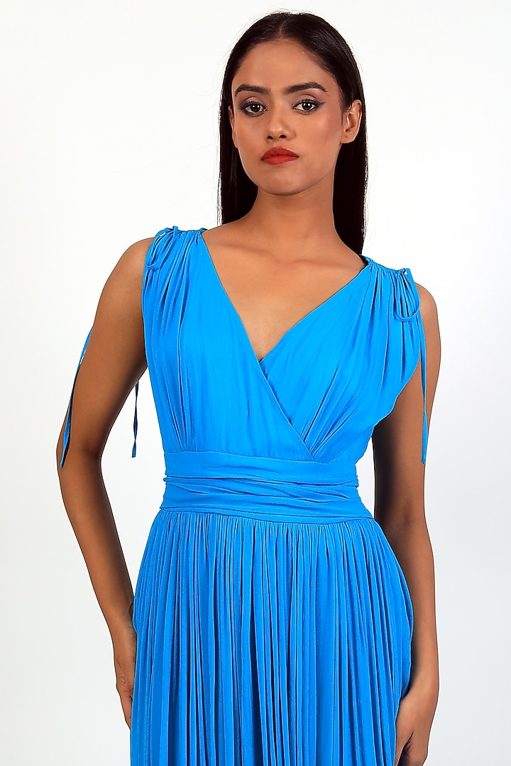 Turquoise Georgette Tie-Knot Party Wear Gown by Swatee Singh at Pernia's Pop Up Shop