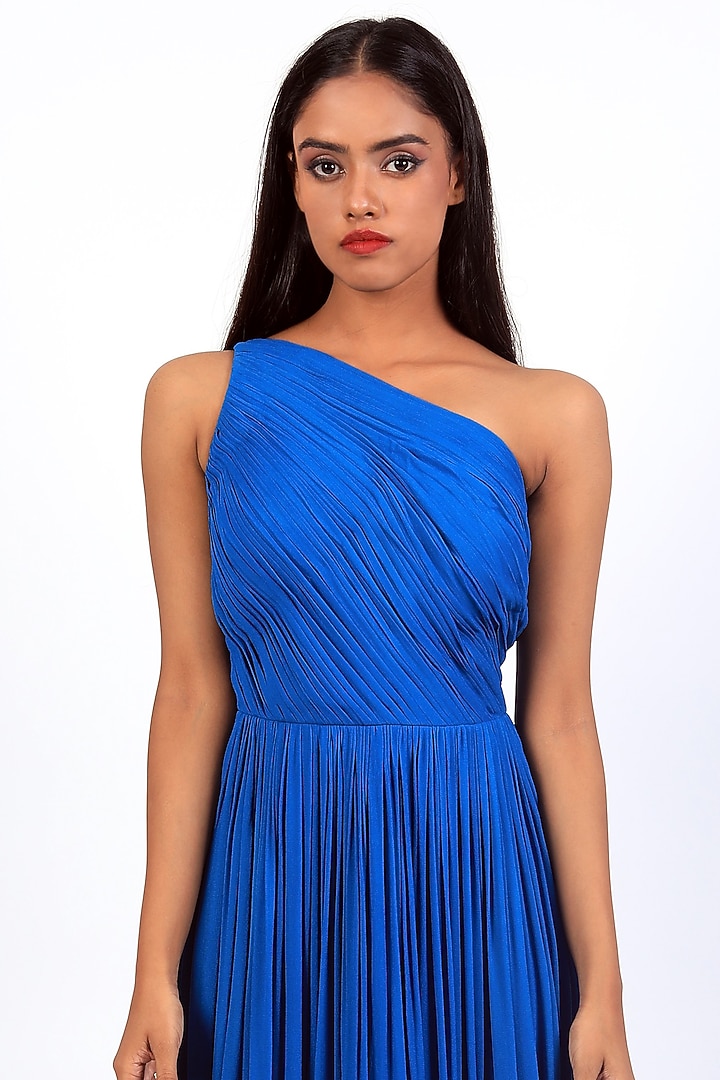 Cobalt Blue Georgette One-Shoulder Vacation Dress by Swatee Singh at Pernia's Pop Up Shop