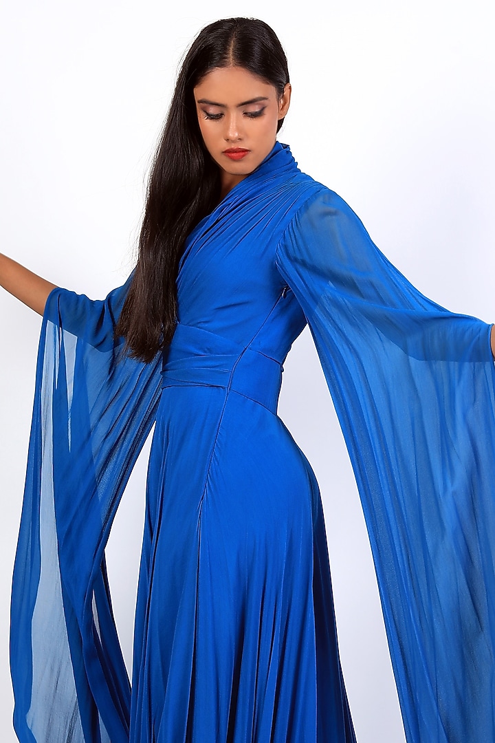 Cobalt Blue Georgette Party Wear Gown by Swatee Singh at Pernia's Pop Up Shop
