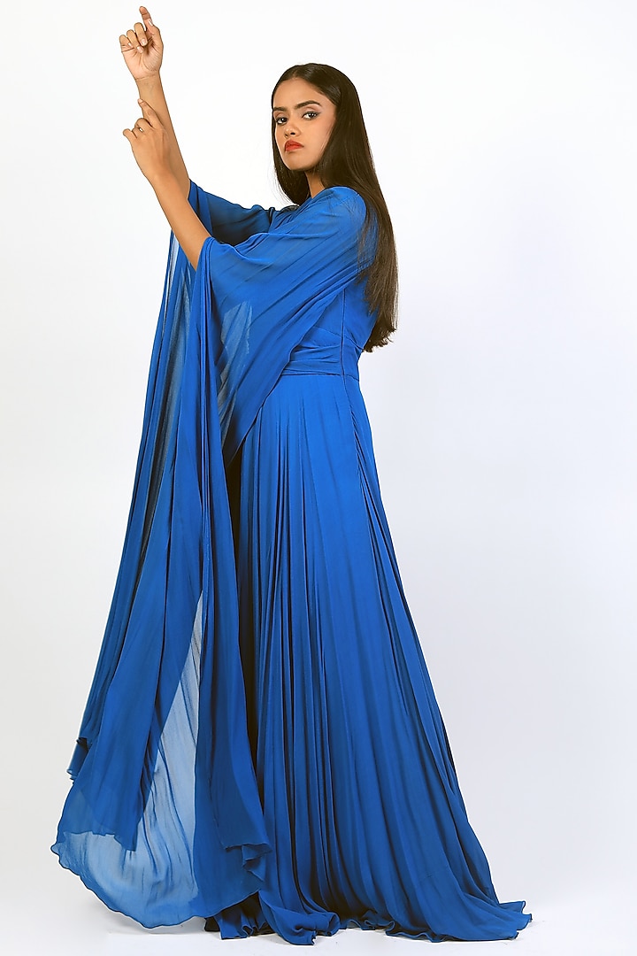 Cobalt Blue Georgette Party Wear Gown by Swatee Singh at Pernia's Pop Up Shop