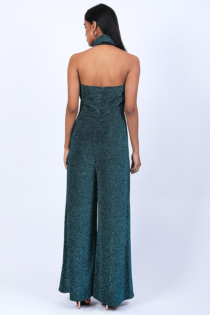 Turquoise Georgette Jumpsuit by Swatee Singh at Pernia's Pop Up Shop