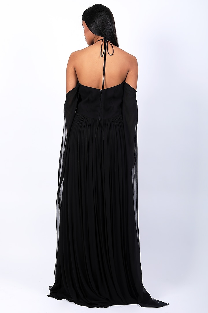 Black Georgette Draped Party Wear Gown by Swatee Singh at Pernia's Pop Up Shop