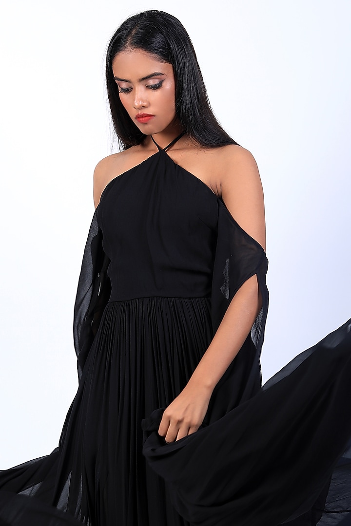 Black Georgette Draped Party Wear Gown by Swatee Singh at Pernia's Pop Up Shop
