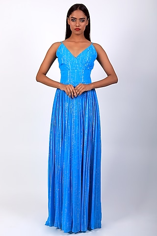 Turquoise Georgette Gown by Swatee Singh
