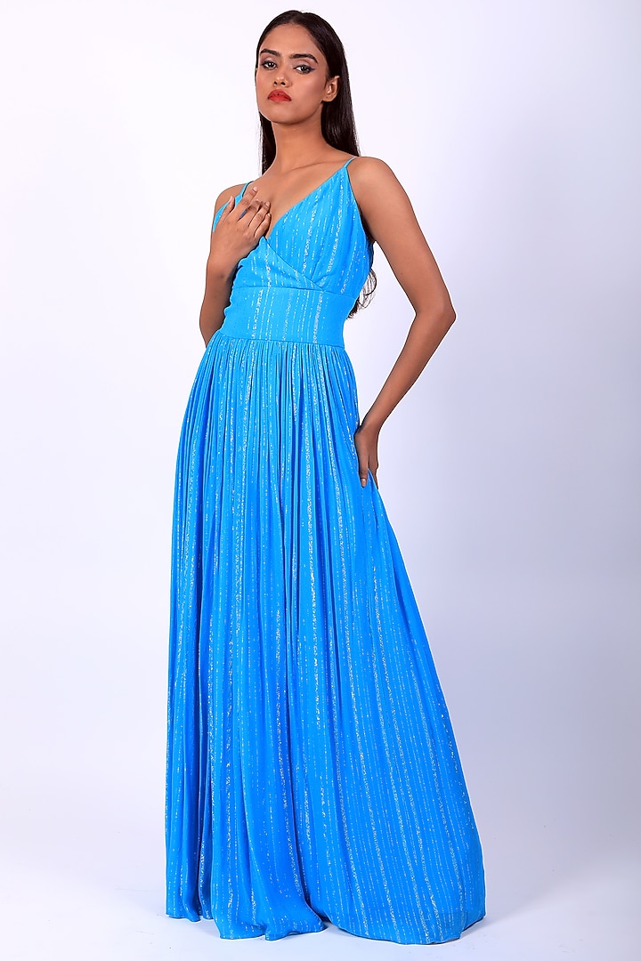 Turquoise Georgette Party Wear Gown by Swatee Singh at Pernia's Pop Up Shop