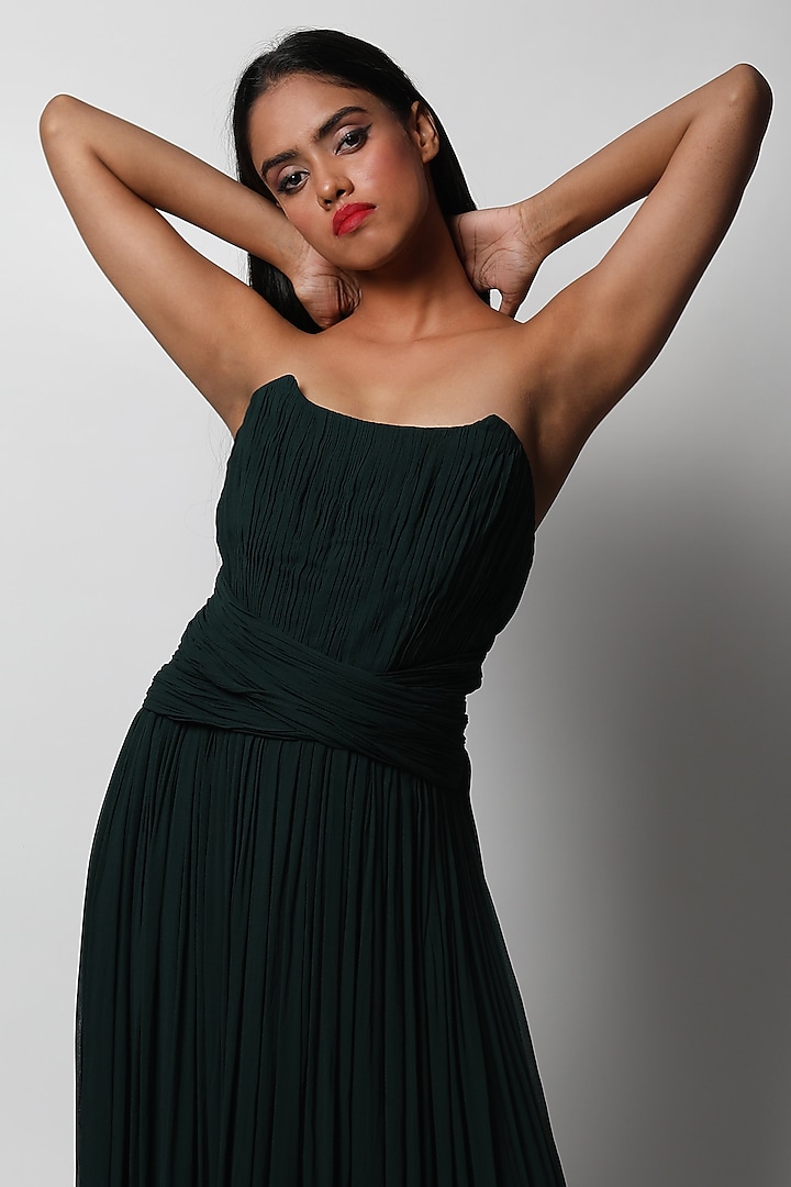 Black Georgette Draped Corset Party Wear Gown by Swatee Singh at Pernia's Pop Up Shop