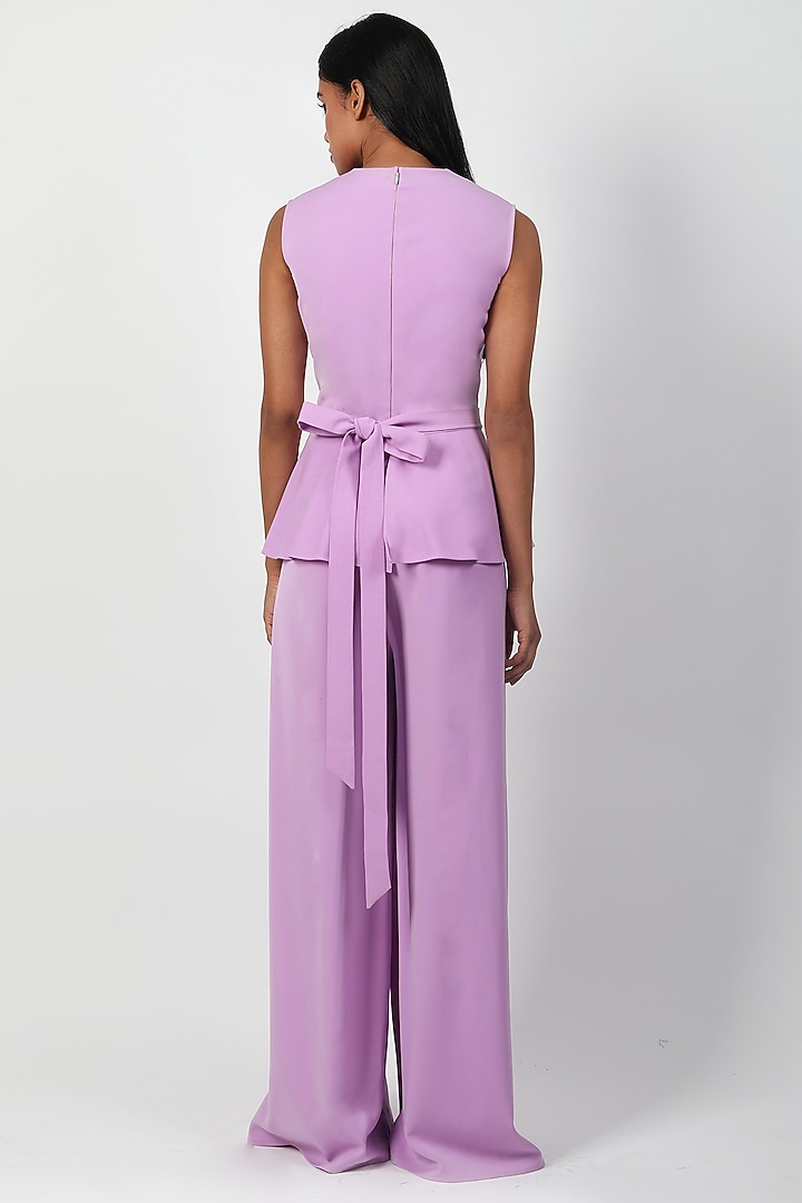Lavender Heavy Crepe Peplum Jumpsuit by Swatee Singh at Pernia's Pop Up Shop