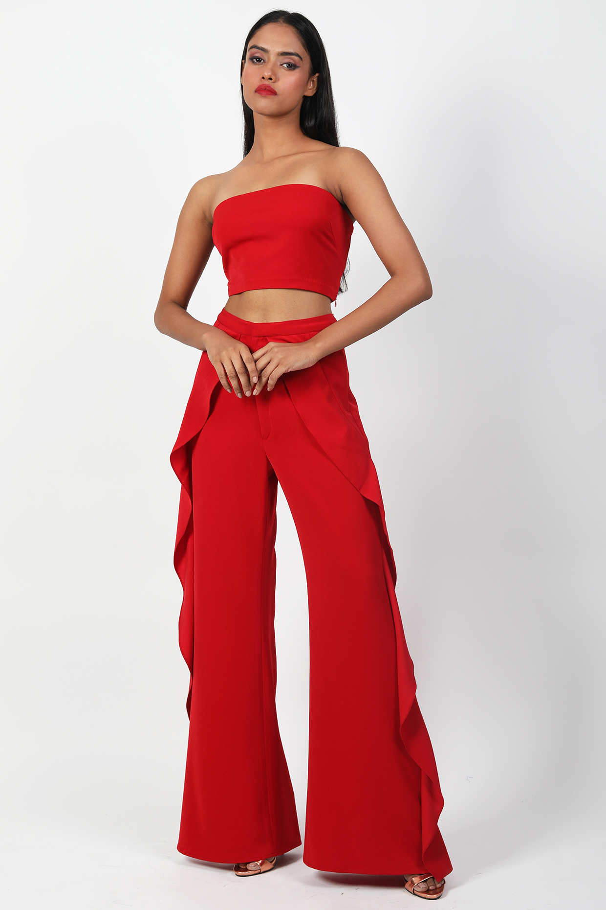 Red Heavy Crepe Co-Ord Set by Swatee Singh at Pernia's Pop Up Shop