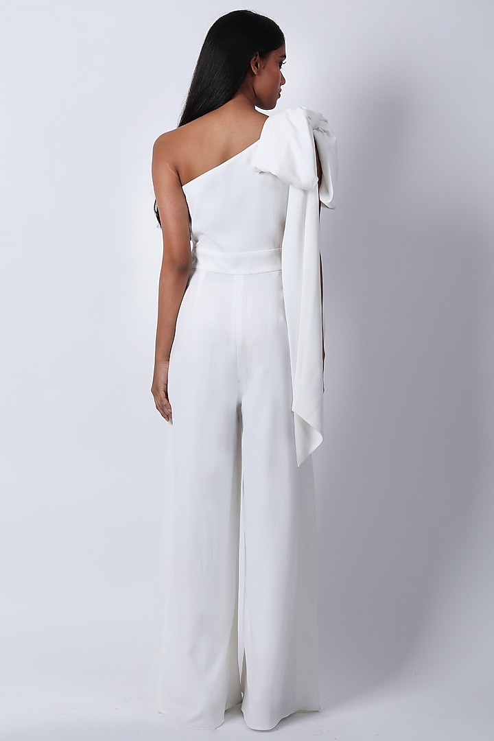 Ivory Heavy Crepe One-Shoulder Jumpsuit by Swatee Singh at Pernia's Pop Up Shop