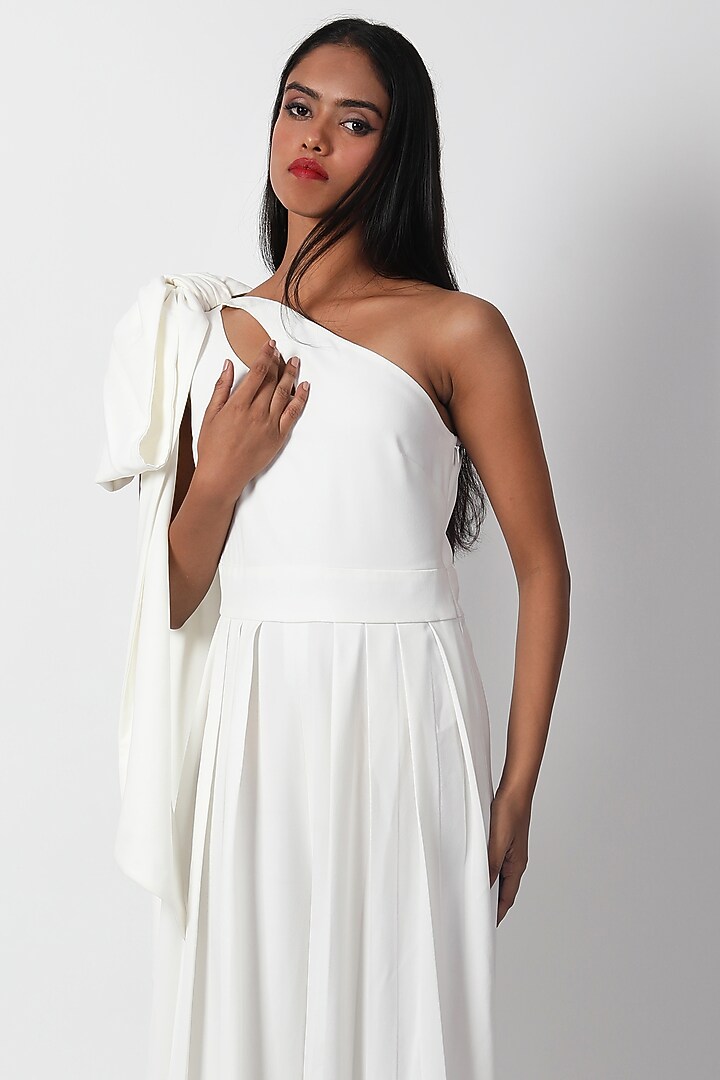 Ivory Heavy Crepe One-Shoulder Jumpsuit by Swatee Singh at Pernia's Pop Up Shop