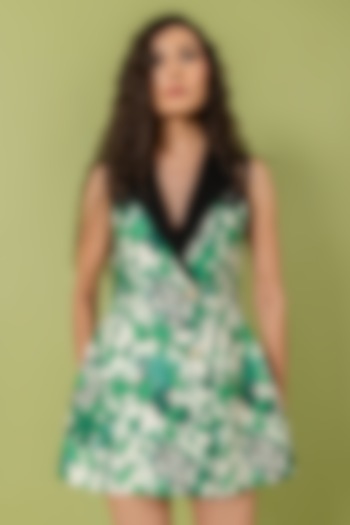 Green & Black Heavy Crepe leopard Printed Mini Blazer Vacation Dress by Swatee Singh at Pernia's Pop Up Shop