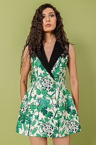 green leopard print mini dress CurveWow Drop Waist Mini Dress Green Leopard – Curvewow main image 1