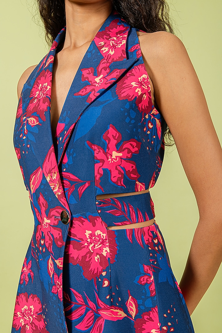 Navy & Fuchsia Heavy Crepe Floral Printed Mini Blazer Vacation Dress by Swatee Singh at Pernia's Pop Up Shop