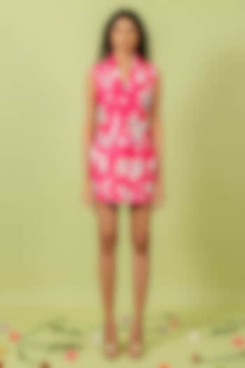 Fuchsia & White Heavy Crepe Floral Printed Mini Blazer Vacation Dress by Swatee Singh at Pernia's Pop Up Shop
