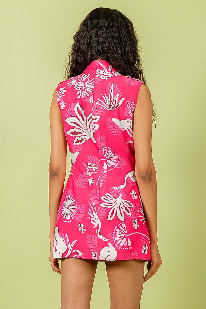 Fuchsia & White Heavy Crepe Floral Printed Mini Blazer Vacation Dress by Swatee Singh at Pernia's Pop Up Shop
