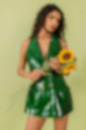 Pigmented Green Sequins Mini Blazer Vacation Dress by Swatee Singh at Pernia's Pop Up Shop