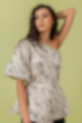 Silver & Black Jacquard One Shoulder Peplum Top by Swatee Singh at Pernia's Pop Up Shop