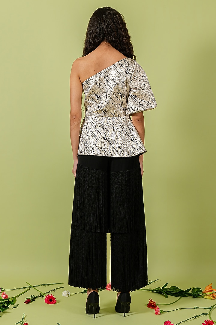 Silver & Black Jacquard One Shoulder Peplum Top by Swatee Singh at Pernia's Pop Up Shop