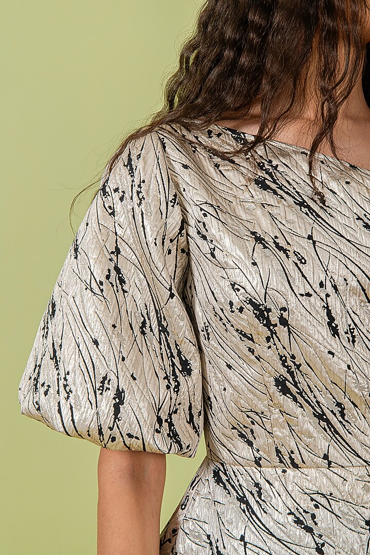 Silver & Black Jacquard One Shoulder Peplum Top by Swatee Singh at Pernia's Pop Up Shop