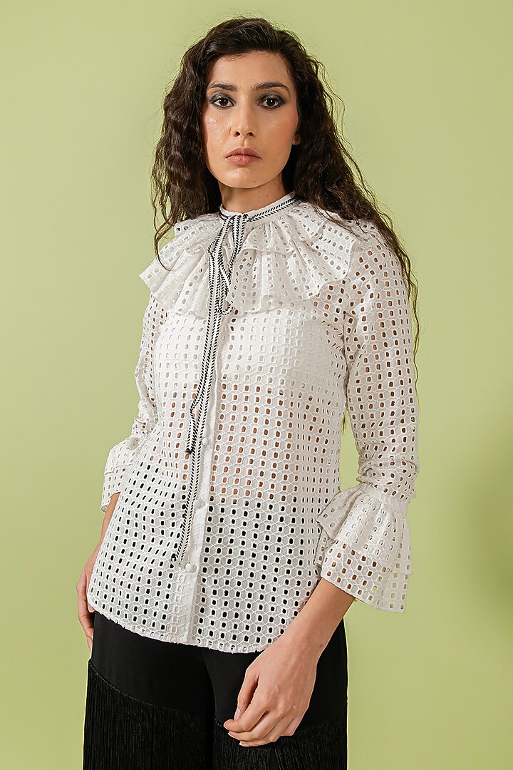 White Cotton Cutwork Top by Swatee Singh at Pernia's Pop Up Shop