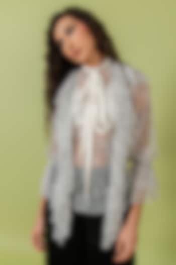 Black & White Sheer Lace Scarf Collar Top by Swatee Singh at Pernia's Pop Up Shop