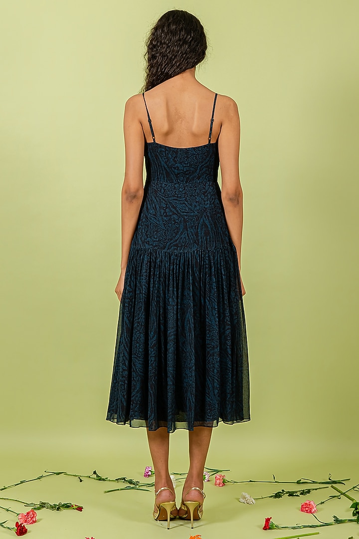 Blue Georgette Leopard Printed Midi Vacation Dress by Swatee Singh at Pernia's Pop Up Shop