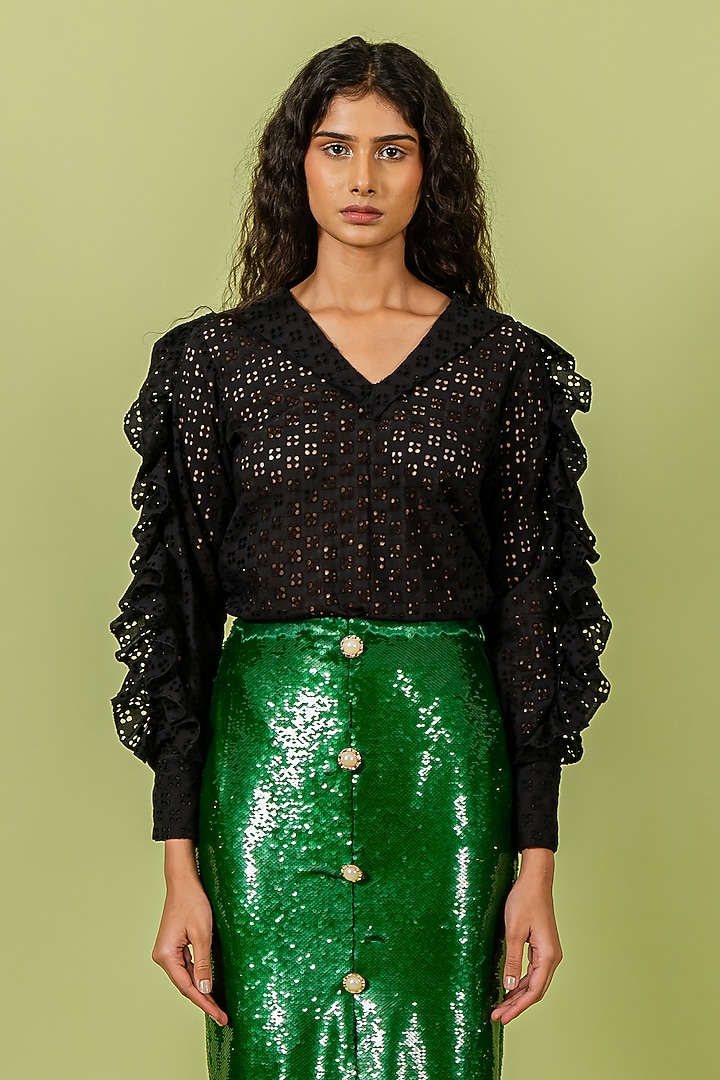 Pigmented Green Sequins Sheath Skirt by Swatee Singh at Pernia's Pop Up Shop