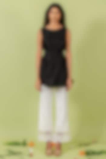 Ivory Heavy Crepe & Lace Straight Pants by Swatee Singh at Pernia's Pop Up Shop