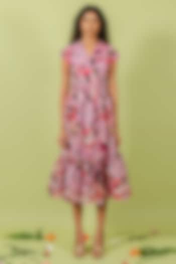 Purple Organza Floral Printed Gathered Vacation Dress by Swatee Singh at Pernia's Pop Up Shop