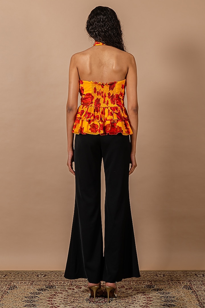 Yellow & Red Georgette Floral Printed Cross-Over Top by Swatee Singh at Pernia's Pop Up Shop