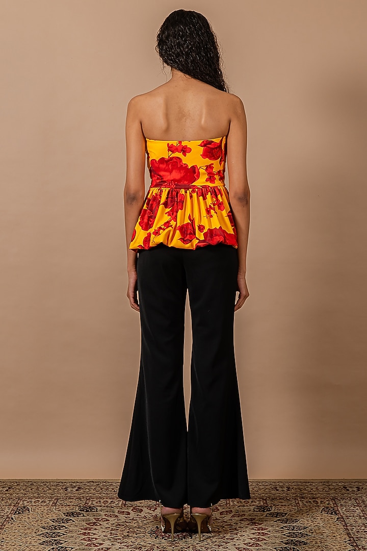 Yellow & Red Heavy Crepe Floral Printed Tube Top by Swatee Singh at Pernia's Pop Up Shop