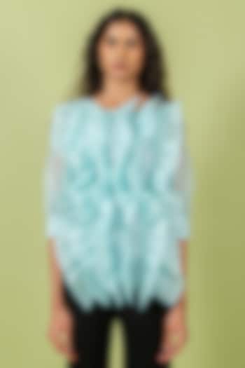 Light Teal Organza Ruffled Top by Swatee Singh at Pernia's Pop Up Shop