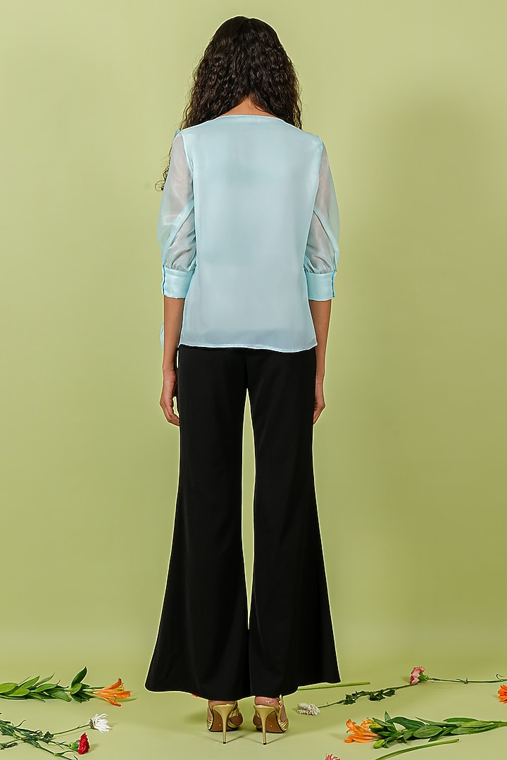 Light Teal Organza Ruffled Top by Swatee Singh at Pernia's Pop Up Shop