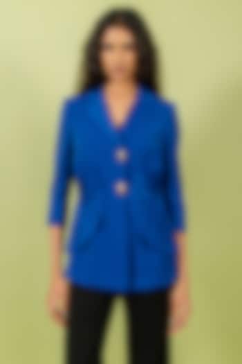 Royal Blue Heavy Crepe Pleated Blazer by Swatee Singh at Pernia's Pop Up Shop