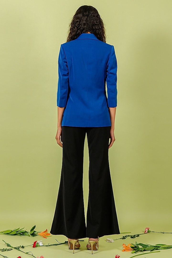 Royal Blue Heavy Crepe Pleated Blazer by Swatee Singh at Pernia's Pop Up Shop