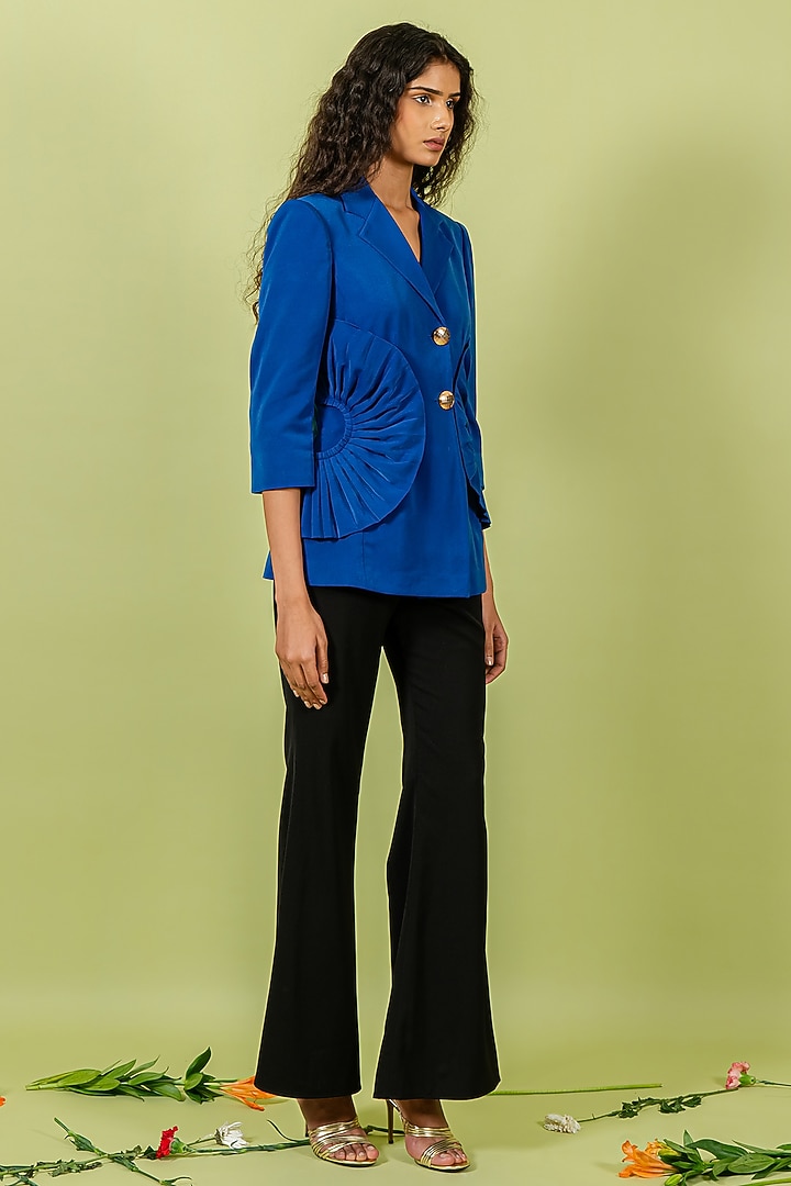 Royal Blue Heavy Crepe Pleated Blazer by Swatee Singh at Pernia's Pop Up Shop