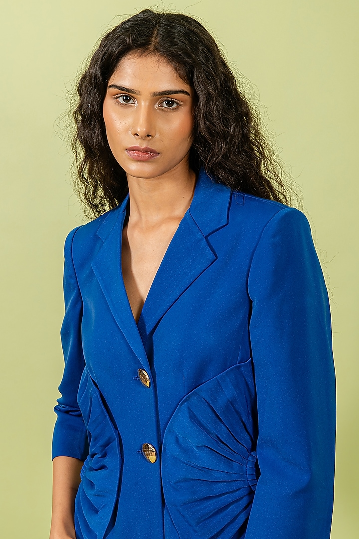 Royal Blue Heavy Crepe Pleated Blazer by Swatee Singh at Pernia's Pop Up Shop