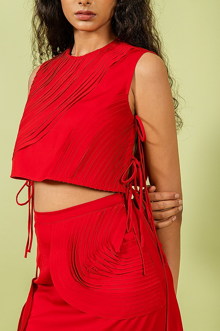 Red Heavy Crepe Skirt Set by Swatee Singh at Pernia's Pop Up Shop
