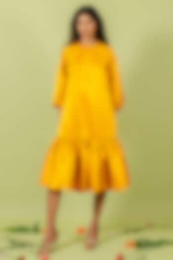 Yellow Duchess Satin Ruffled Vacation Dress by Swatee Singh at Pernia's Pop Up Shop