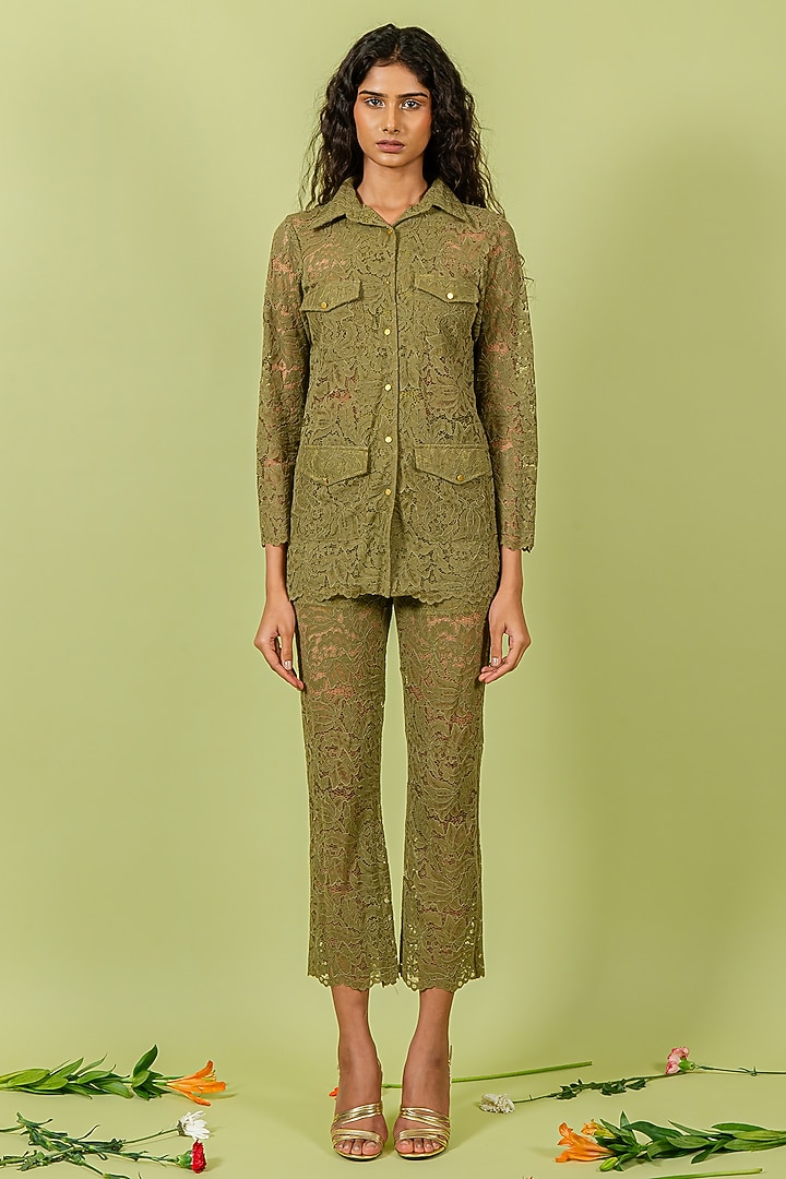 Olive Guipure Lace Co-Ord Set by Swatee Singh at Pernia's Pop Up Shop