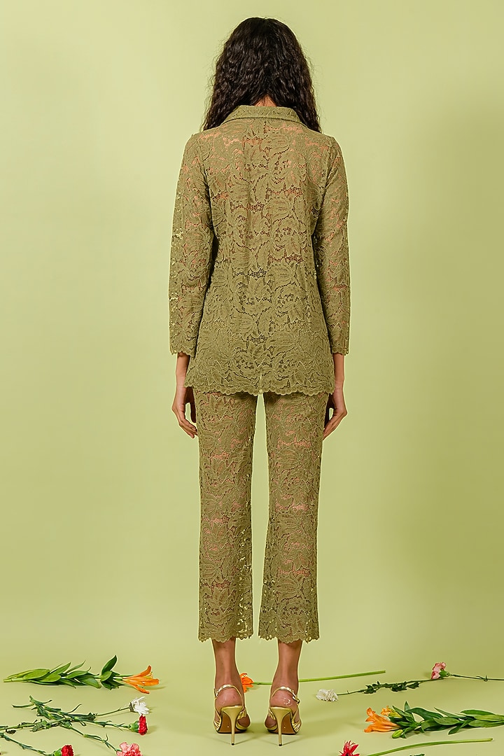 Olive Guipure Lace Co-Ord Set by Swatee Singh at Pernia's Pop Up Shop