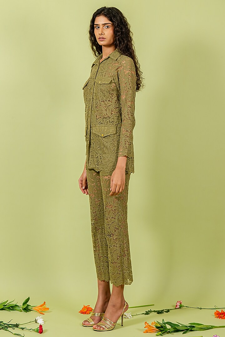 Olive Guipure Lace Co-Ord Set by Swatee Singh at Pernia's Pop Up Shop