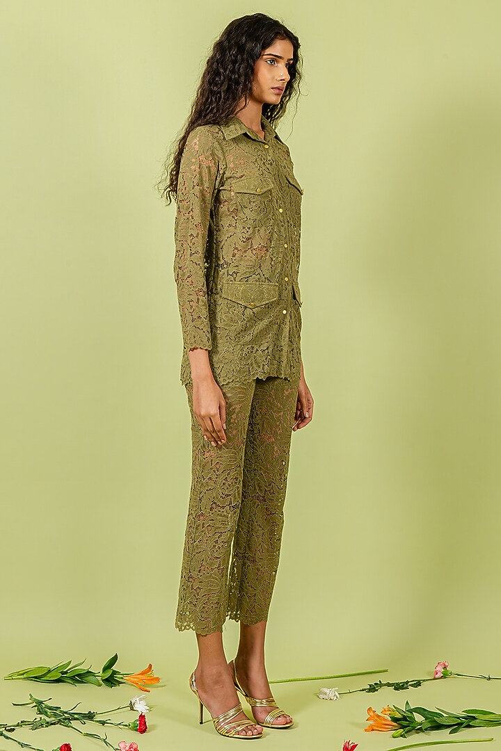 Olive Guipure Lace Co-Ord Set by Swatee Singh at Pernia's Pop Up Shop