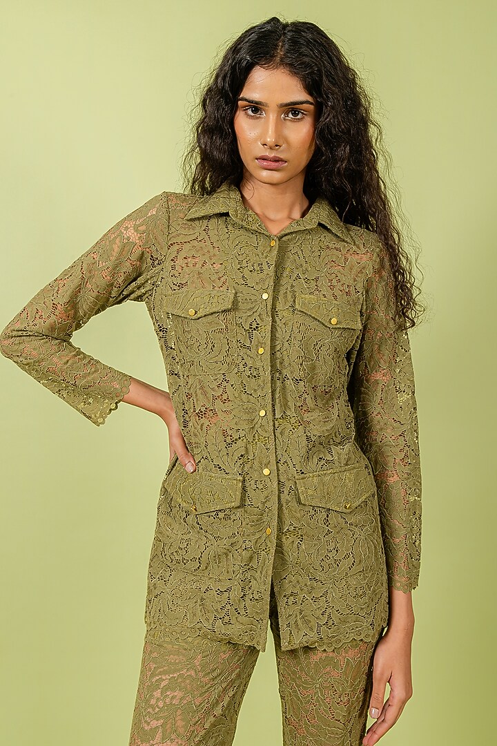 Olive Guipure Lace Co-Ord Set by Swatee Singh at Pernia's Pop Up Shop