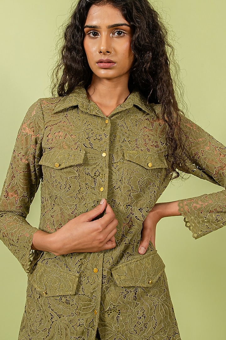 Olive Guipure Lace Co-Ord Set by Swatee Singh at Pernia's Pop Up Shop