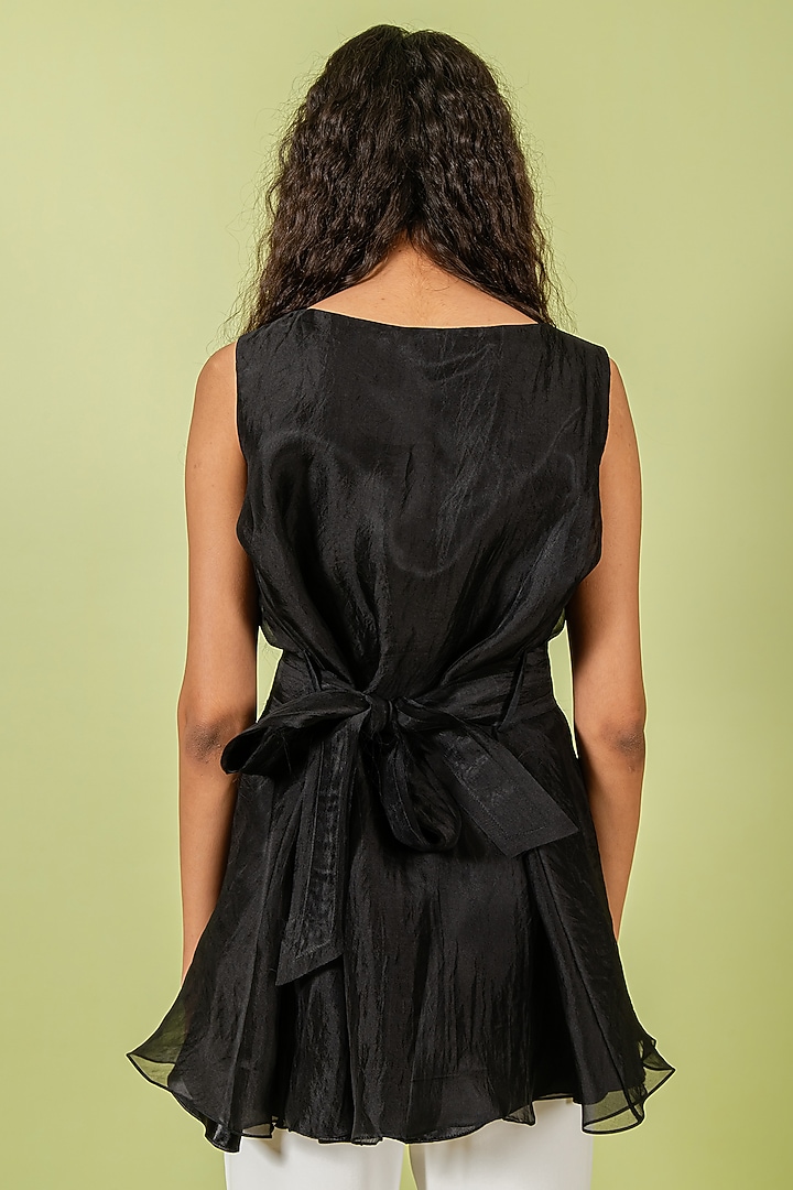 Black Organza Sleeveless Top by Swatee Singh at Pernia's Pop Up Shop