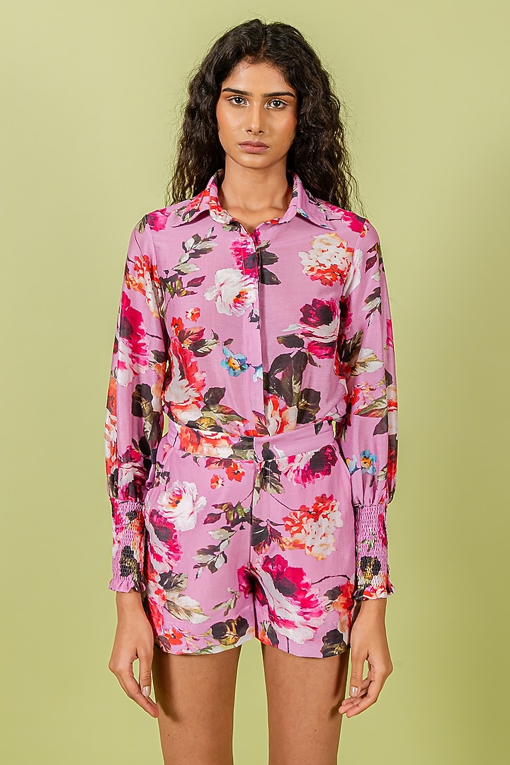 Purple Chanderi Floral Printed Co-Ord Set` by Swatee Singh at Pernia's Pop Up Shop