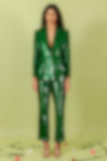 Pigment Green Sequins Blazer Set by Swatee Singh at Pernia's Pop Up Shop